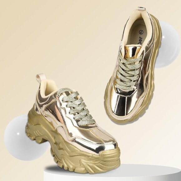 Niluber Walking Shoes Women Size (6-11) Gold Hologram Thermoplastic Polyurethane - Picture 3 of 7